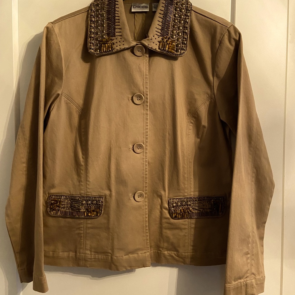 NWT Chicos embellished khaki jacket, size 1
